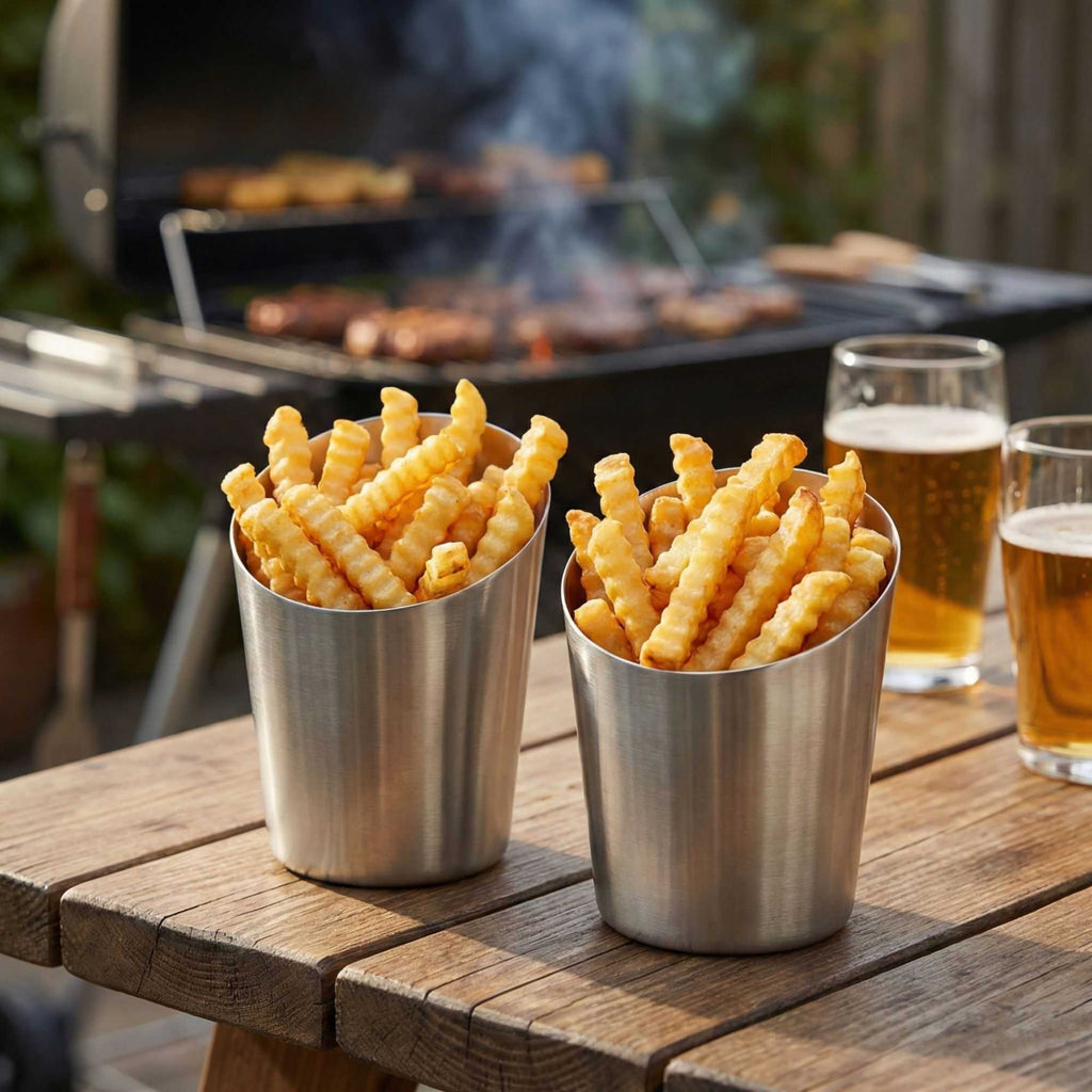 Met Lux Stainless Steel French Fry Cup - Tapered, Satin Finish - 3 1/2" x 4 1/2" - 1 count box
