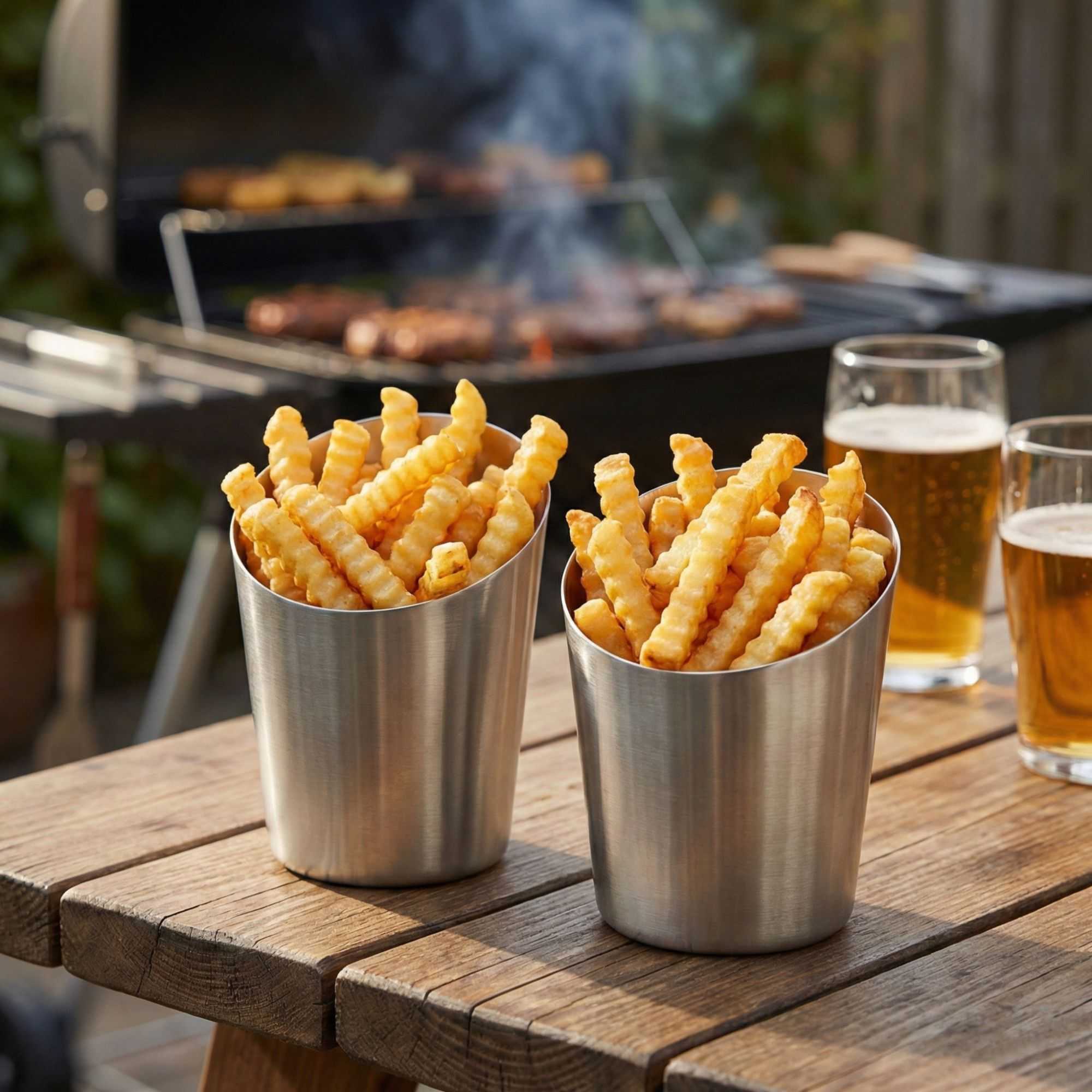 Met Lux Stainless Steel French Fry Cup - Tapered, Satin Finish - 3 1/2" x 4 1/2" - 1 count box