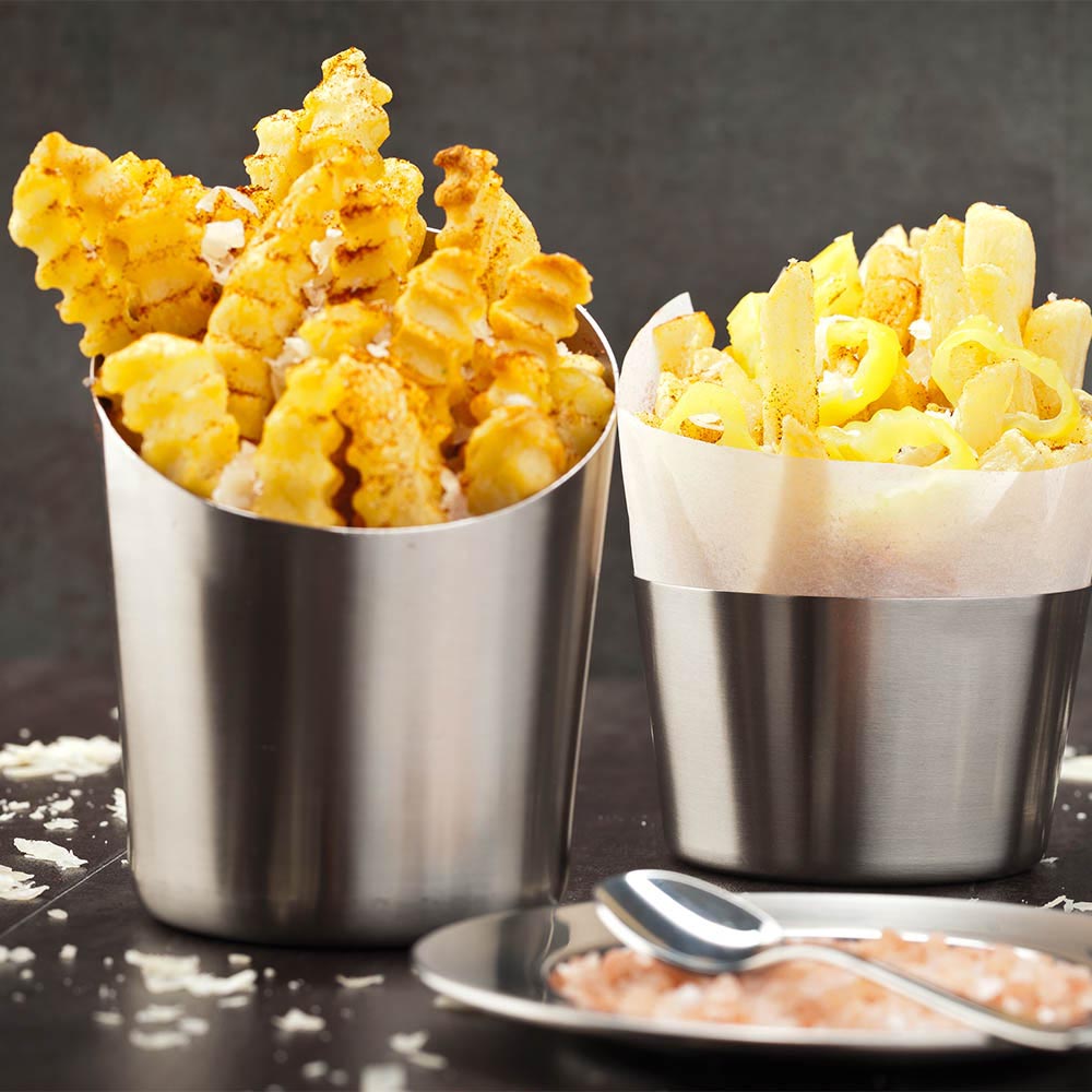 Met Lux Stainless Steel French Fry Cup - Short, Satin Finish - 3 1/4" x 2" - 1 count box