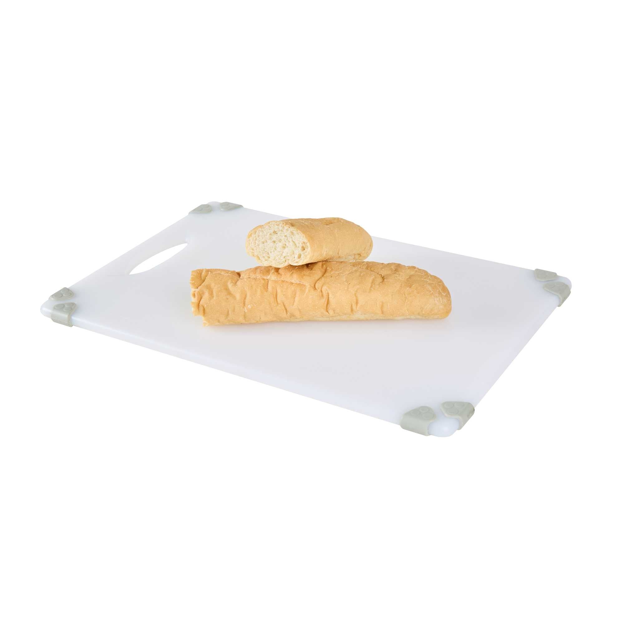 Sure Grip White Plastic Cutting Board - Non-Slip, Measurement Markers, Carrying Handle - 12" x 18" - 1 count box