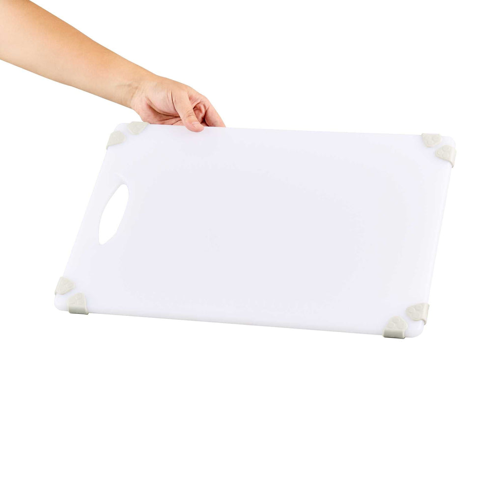 Sure Grip White Plastic Cutting Board - Non-Slip, Measurement Markers, Carrying Handle - 12" x 18" - 1 count box