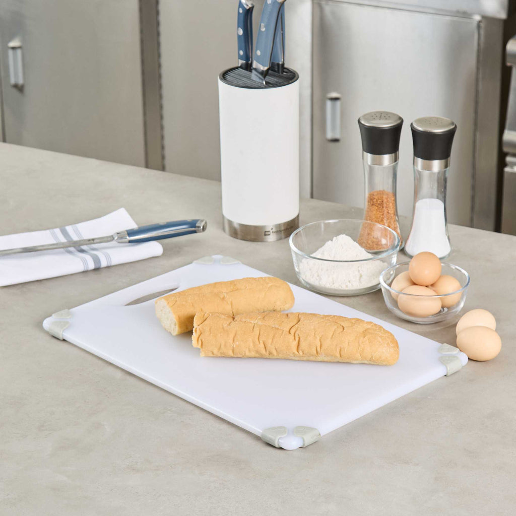 Sure Grip White Plastic Cutting Board - Non-Slip, Measurement Markers, Carrying Handle - 12" x 18" - 1 count box