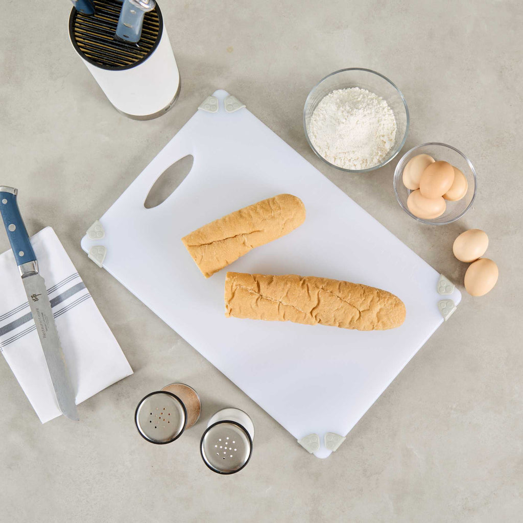 Sure Grip White Plastic Cutting Board - Non-Slip, Measurement Markers, Carrying Handle - 12" x 18" - 1 count box