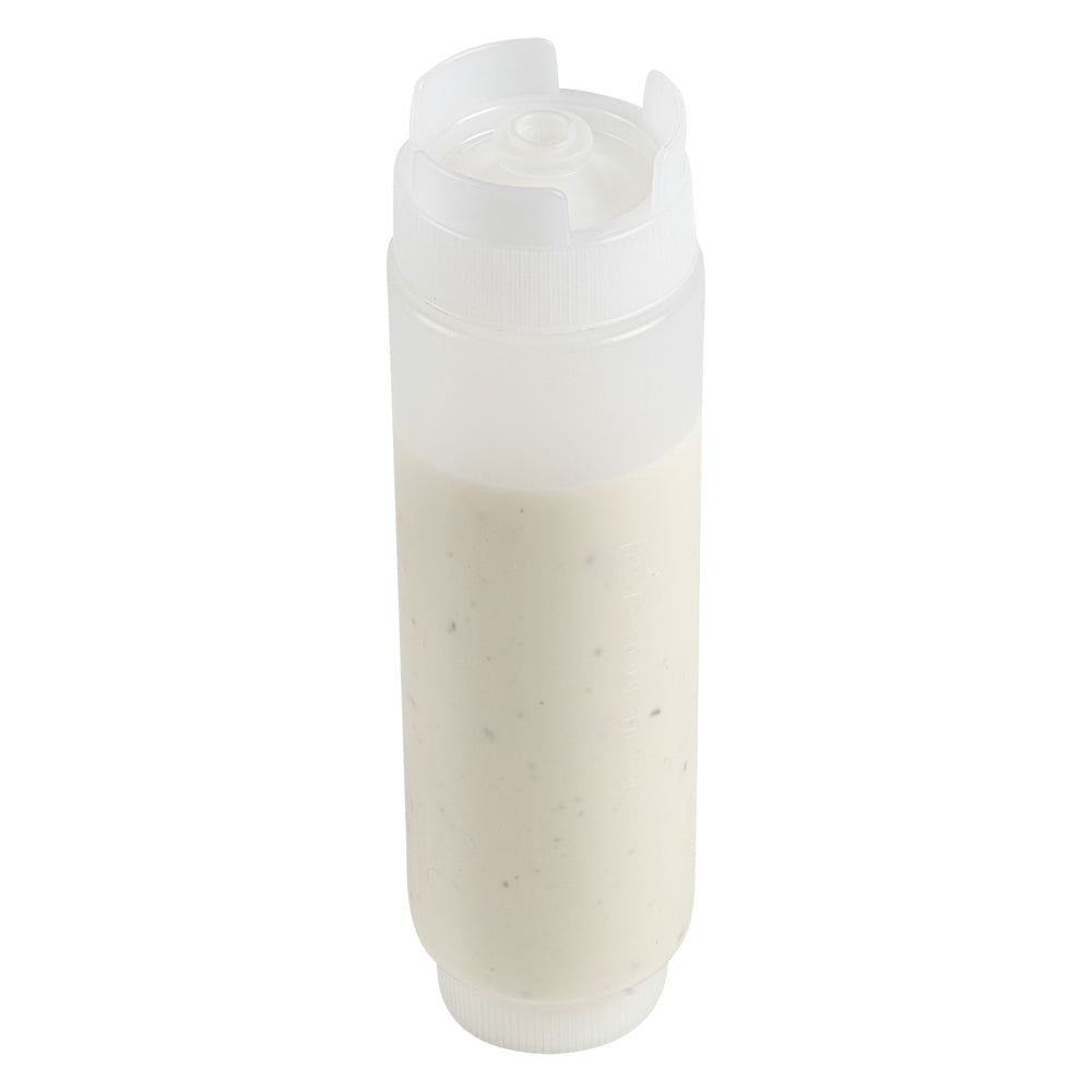 First In First Out 16 oz Clear Plastic Squeeze Bottle - Inverted, Refill & Dispensing Lid - 2 1/2" x 2 1/2" x 8 1/4" - 6 count box