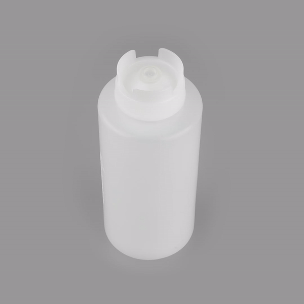 First In First Out 32 oz Clear Plastic Squeeze Bottle - Inverted, Refill & Dispensing Lid - 3 1/2" x 3 1/2" x 9" - 1 count box