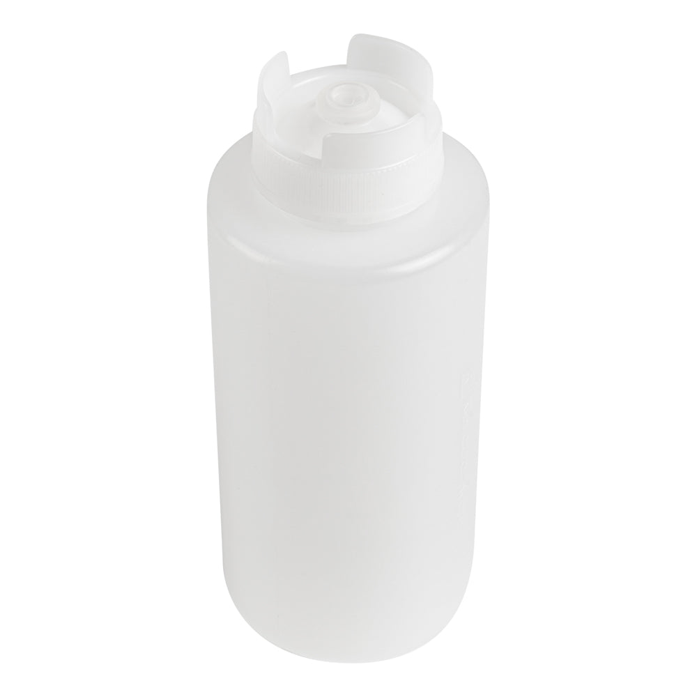 First In First Out 32 oz Clear Plastic Squeeze Bottle - Inverted, Refill & Dispensing Lid - 3 1/2" x 3 1/2" x 9" - 1 count box