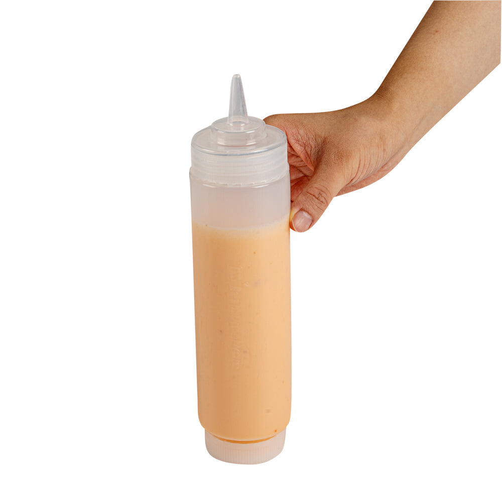 First In First Out 16 oz Clear Plastic Squeeze Bottle - Refill Lid, Precision Tip - 2 1/2" x 2 1/2" x 9 1/4" - 1 count box