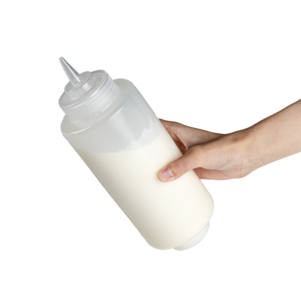 First In First Out 32 oz Clear Plastic Squeeze Bottle - Refill Lid, Precision Tip - 9 1/2" x 3 1/2" x 3 1/2" - 1 count box
