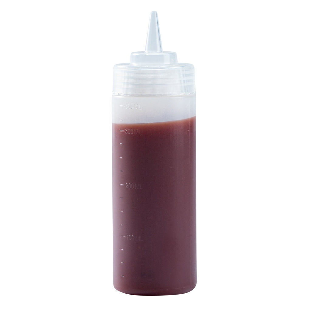 Sauce Tek 12 oz Clear Plastic Squeeze Bottle - Precision Tip - 2 1/4" x 2 1/4" x 8" - 6 count box