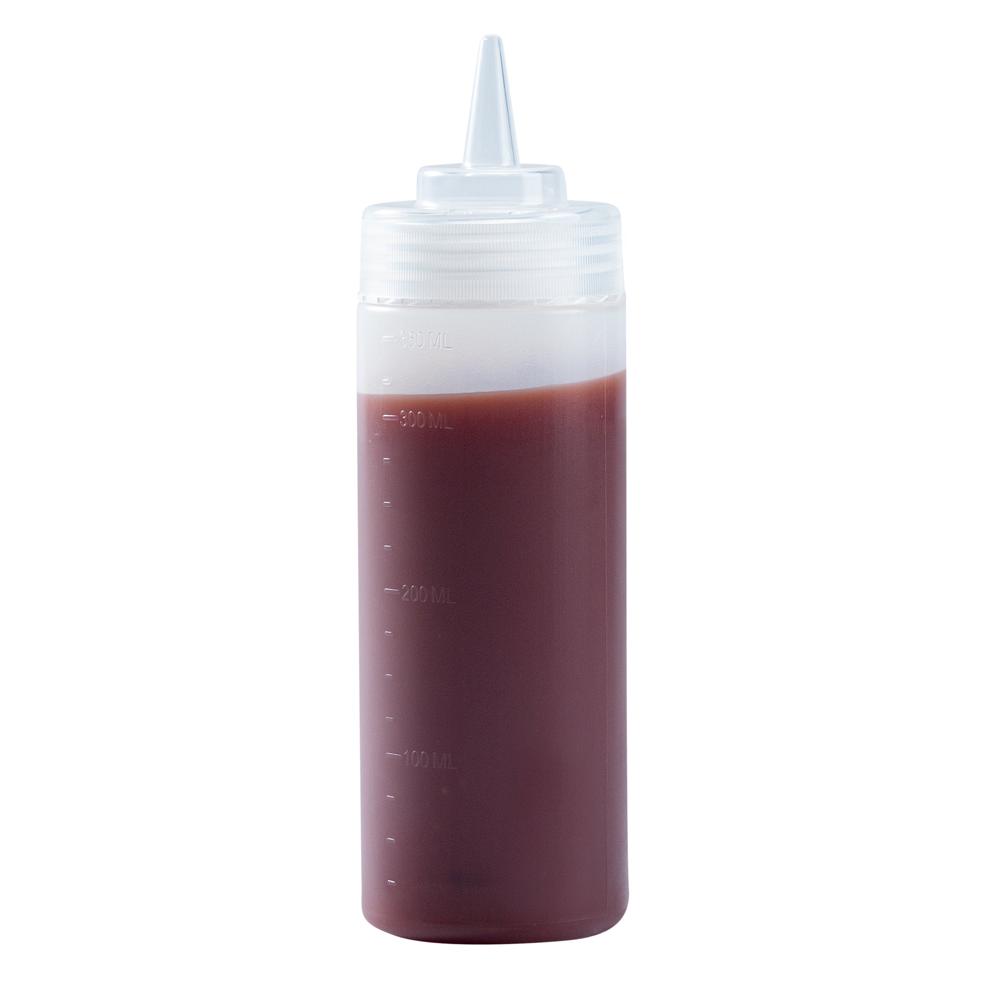 Sauce Tek 12 oz Clear Plastic Squeeze Bottle - Precision Tip - 2 1/4" x 2 1/4" x 8" - 6 count box