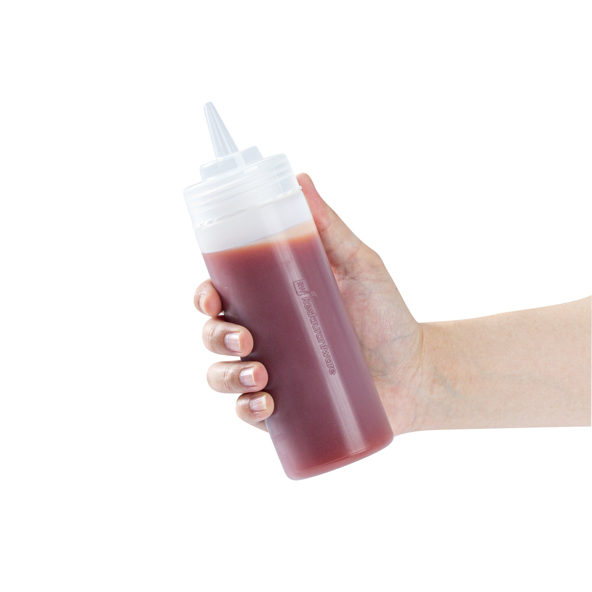 Sauce Tek 12 oz Clear Plastic Squeeze Bottle - Precision Tip - 2 1/4" x 2 1/4" x 8" - 6 count box