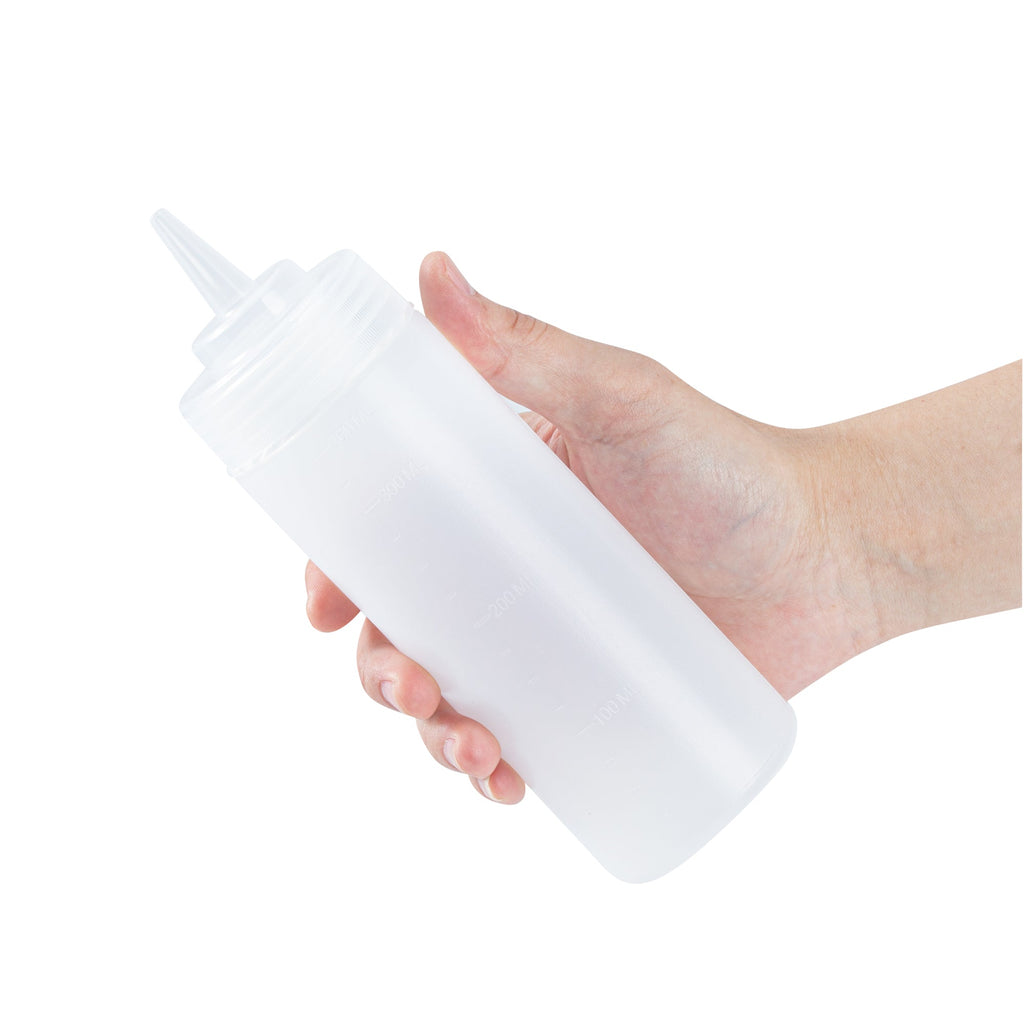Sauce Tek 12 oz Clear Plastic Squeeze Bottle - Precision Tip - 2 1/4" x 2 1/4" x 8" - 6 count box
