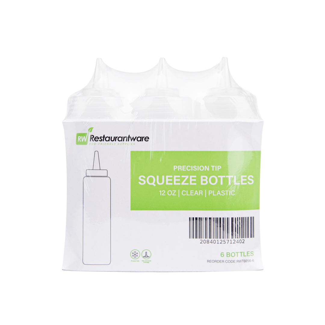 Sauce Tek 12 oz Clear Plastic Squeeze Bottle - Precision Tip - 2 1/4" x 2 1/4" x 8" - 6 count box