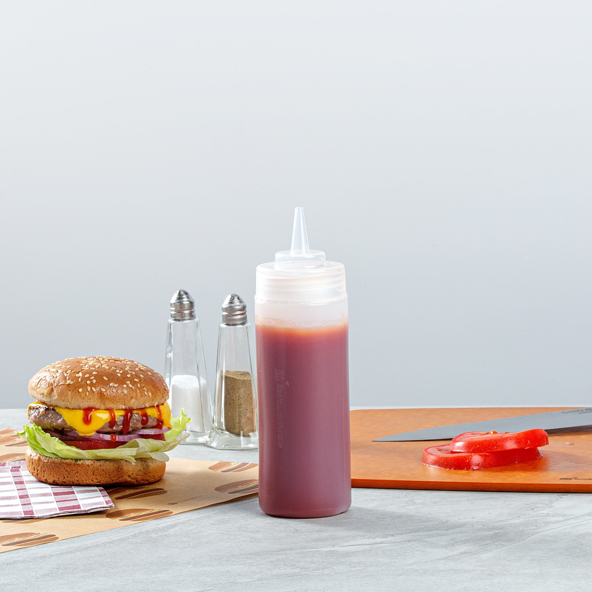 Sauce Tek 12 oz Clear Plastic Squeeze Bottle - Precision Tip - 2 1/4" x 2 1/4" x 8" - 6 count box