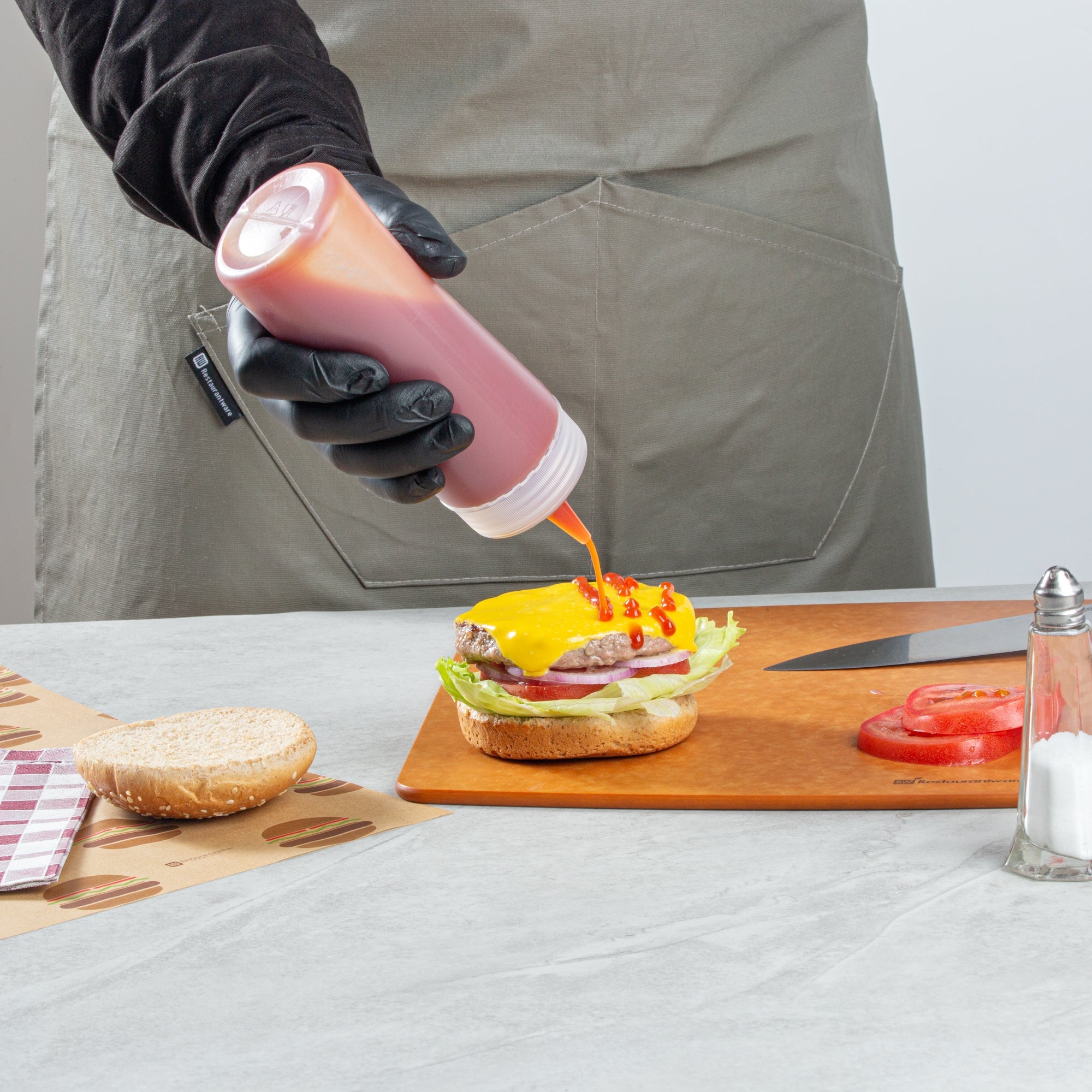 Sauce Tek 12 oz Clear Plastic Squeeze Bottle - Precision Tip - 2 1/4" x 2 1/4" x 8" - 6 count box