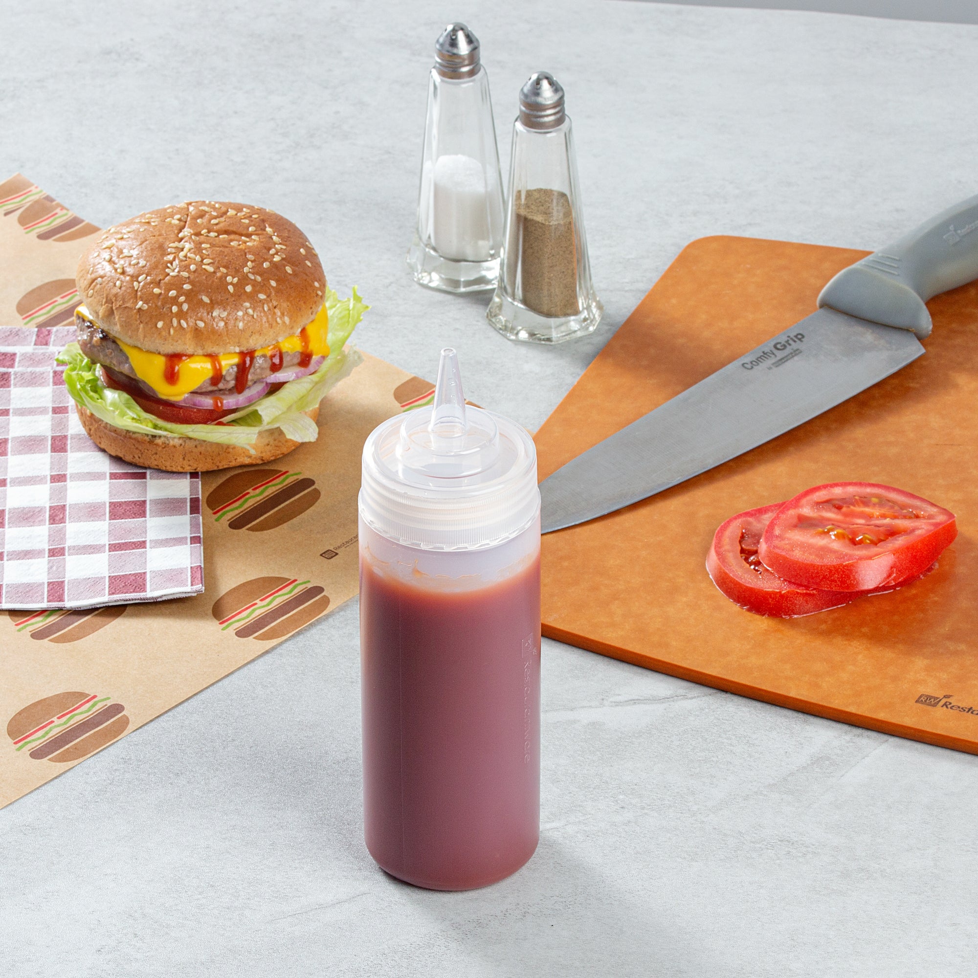 Sauce Tek 12 oz Clear Plastic Squeeze Bottle - Precision Tip - 2 1/4" x 2 1/4" x 8" - 6 count box