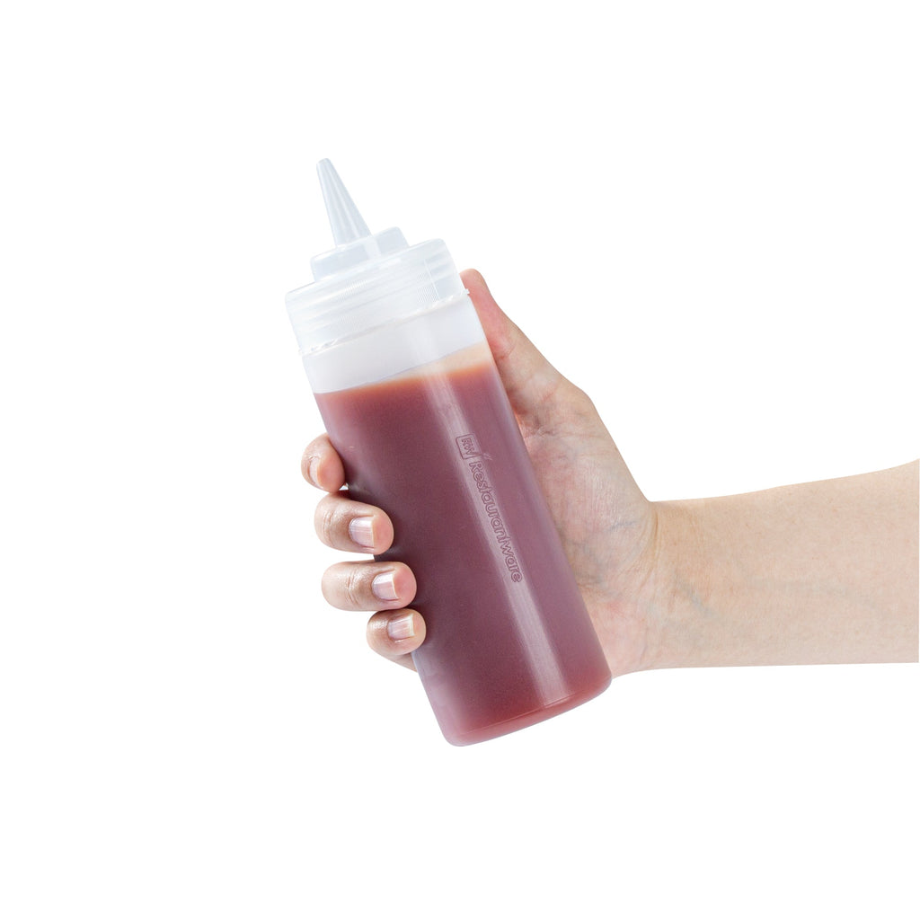 Sauce Tek 12 oz Clear Plastic Squeeze Bottle - Precision Tip - 2 1/4" x 2 1/4" x 8" - 1 count box