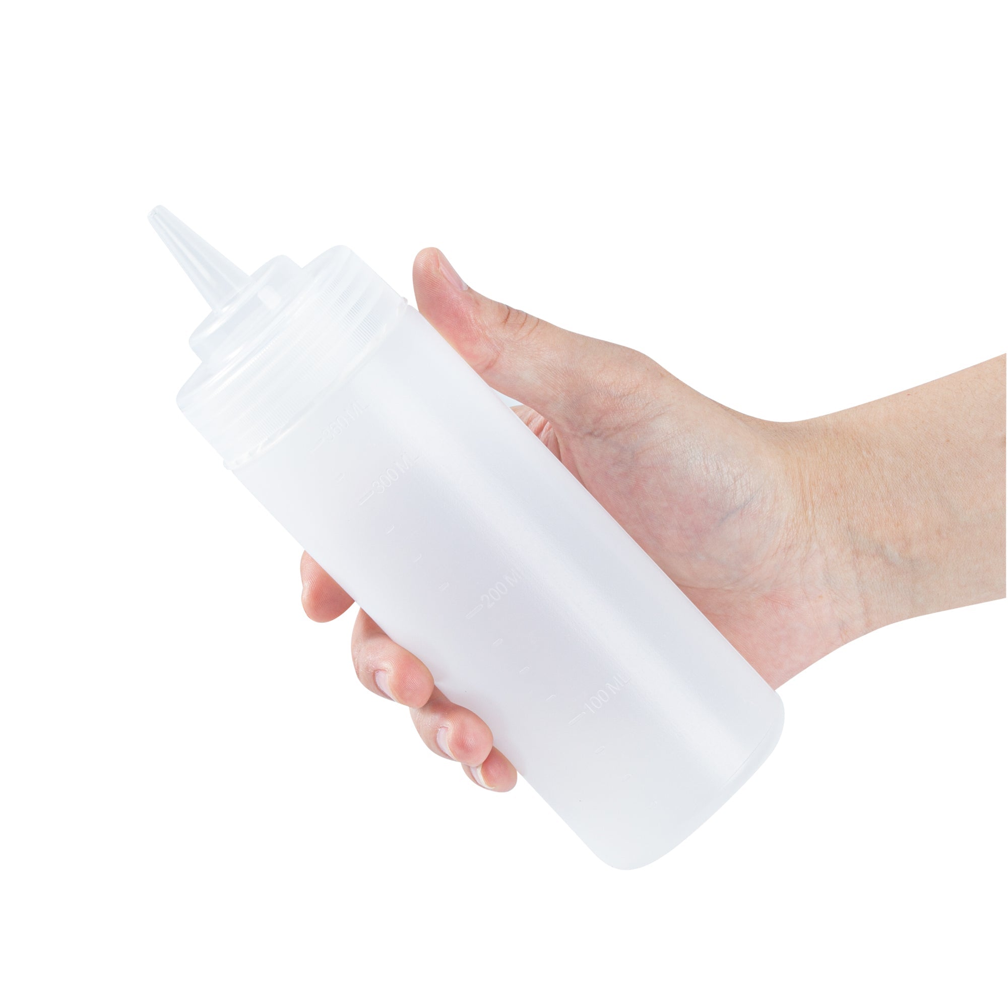 Sauce Tek 12 oz Clear Plastic Squeeze Bottle - Precision Tip - 2 1/4" x 2 1/4" x 8" - 1 count box