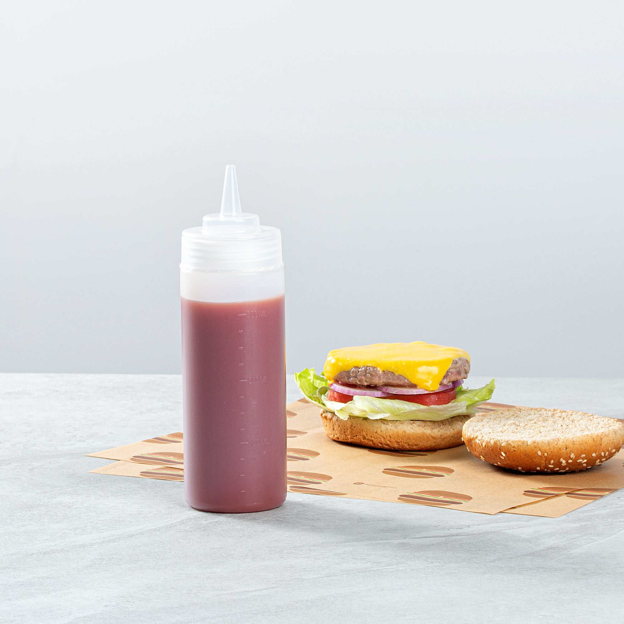 Sauce Tek 12 oz Clear Plastic Squeeze Bottle - Precision Tip - 2 1/4" x 2 1/4" x 8" - 1 count box