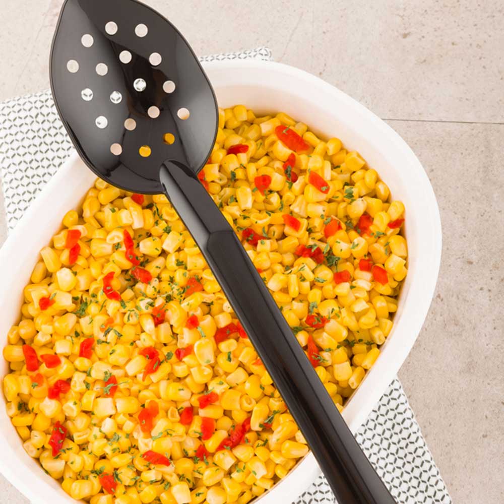 Cater Tek Black Plastic Catering Spoon - Perforated - 13" - 1 count box