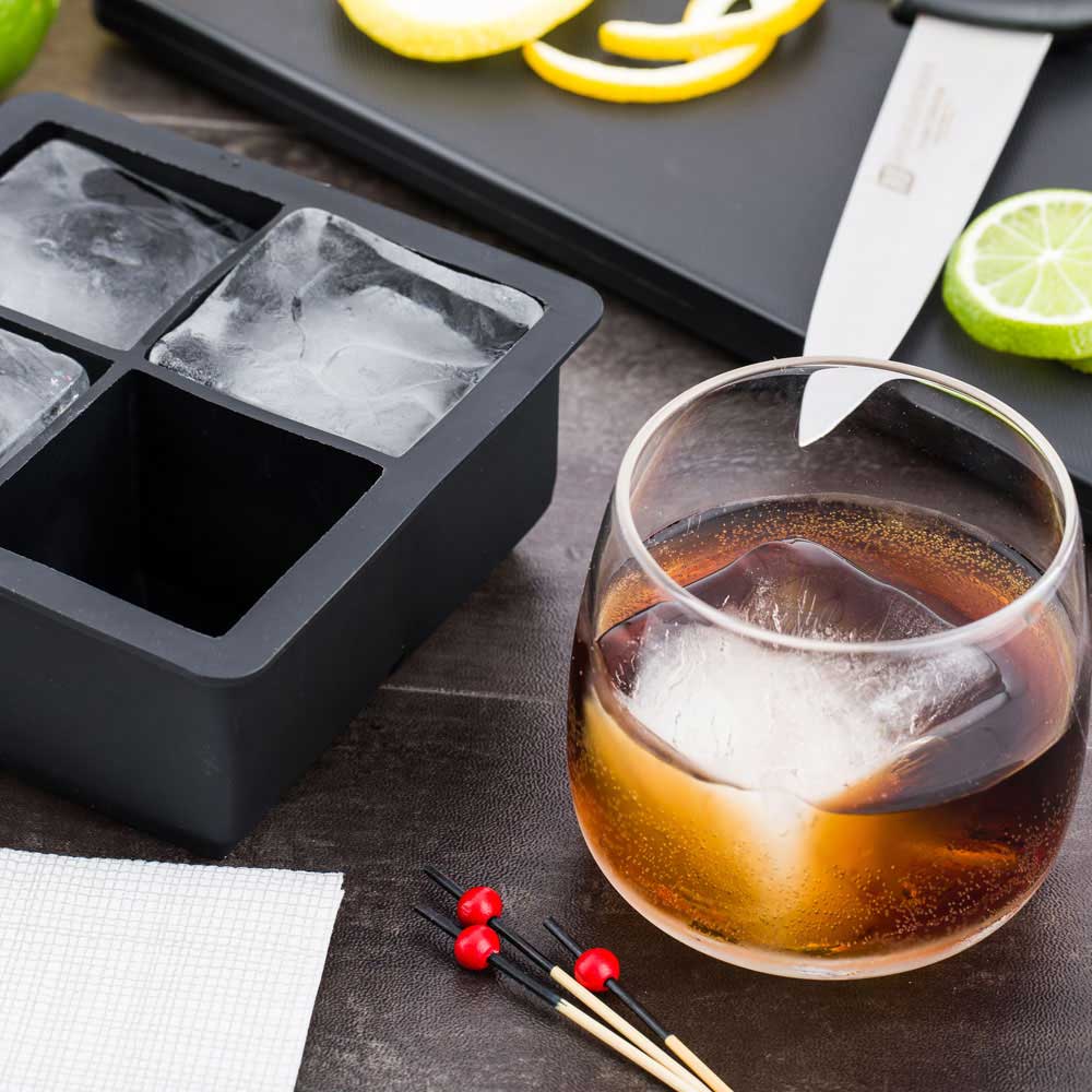 Bar Lux Black Silicone Ice Mold - 2" Cube, 4 Compartments - 1 count box