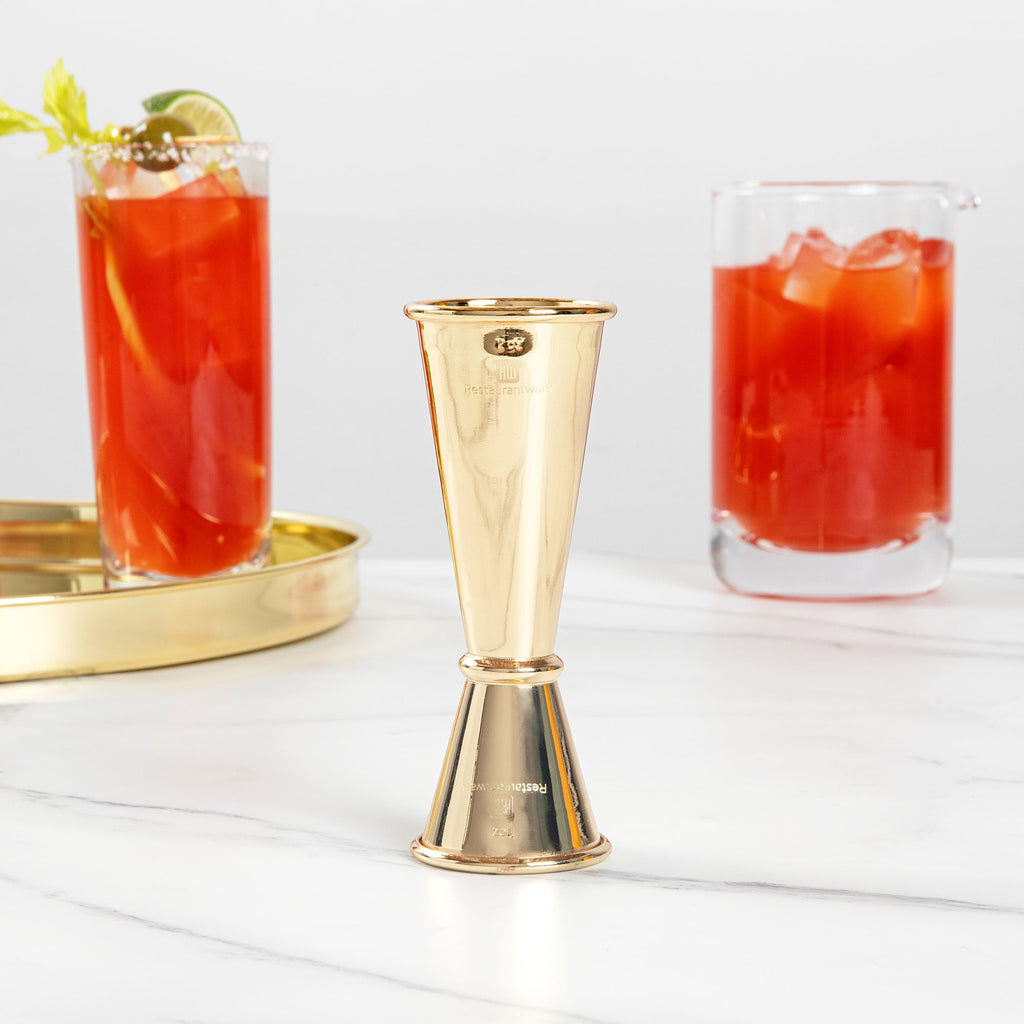 Bar Lux 1 oz / 2 oz Gold-Plated Stainless Steel Jigger - Japanese Style - 1 count box