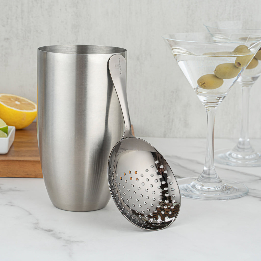 Bar Lux Black-Plated Stainless Steel Julep Strainer - 6 1/2" - 1 count box
