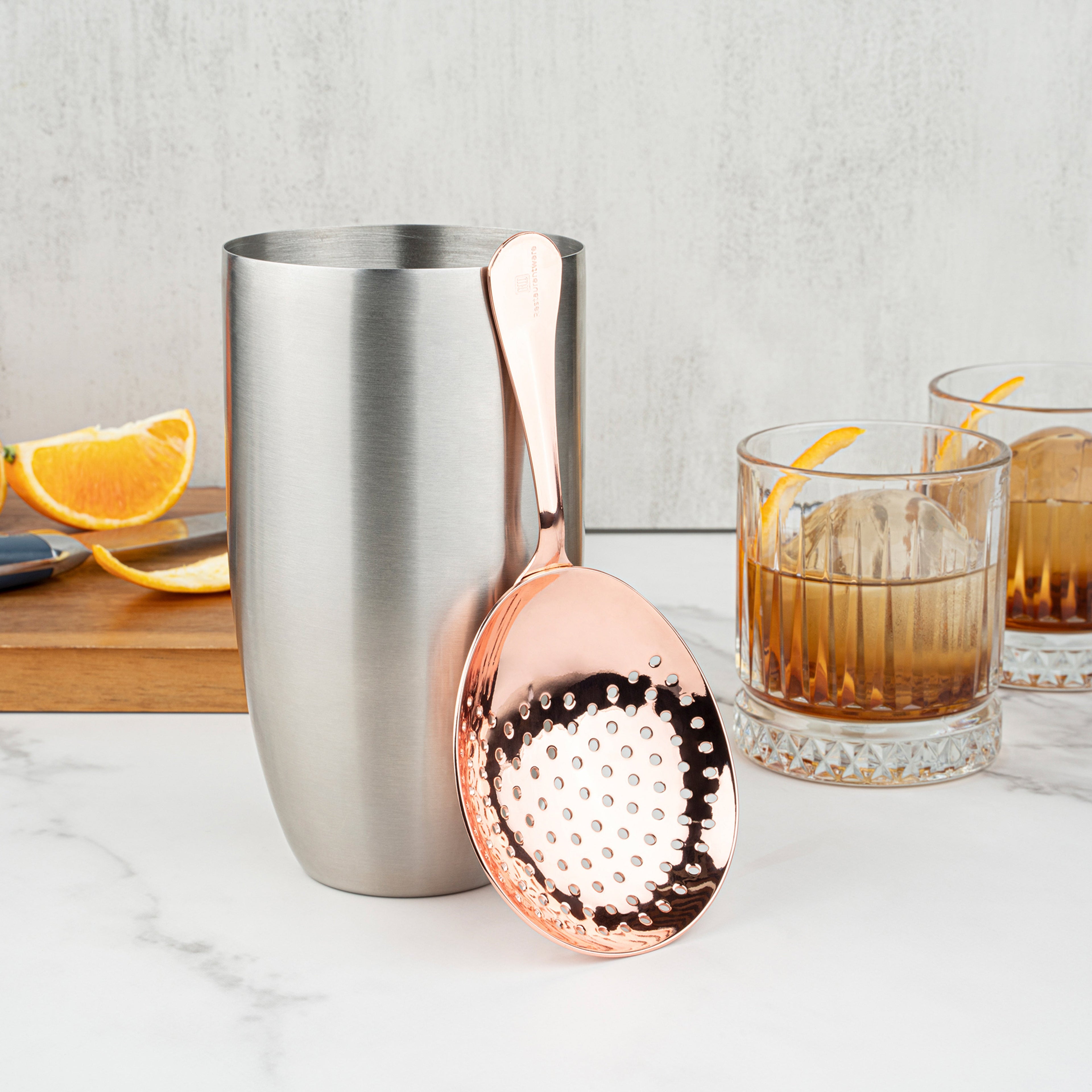 Bar Lux Copper-Plated Stainless Steel Julep Strainer - 6 1/2" - 1 count box