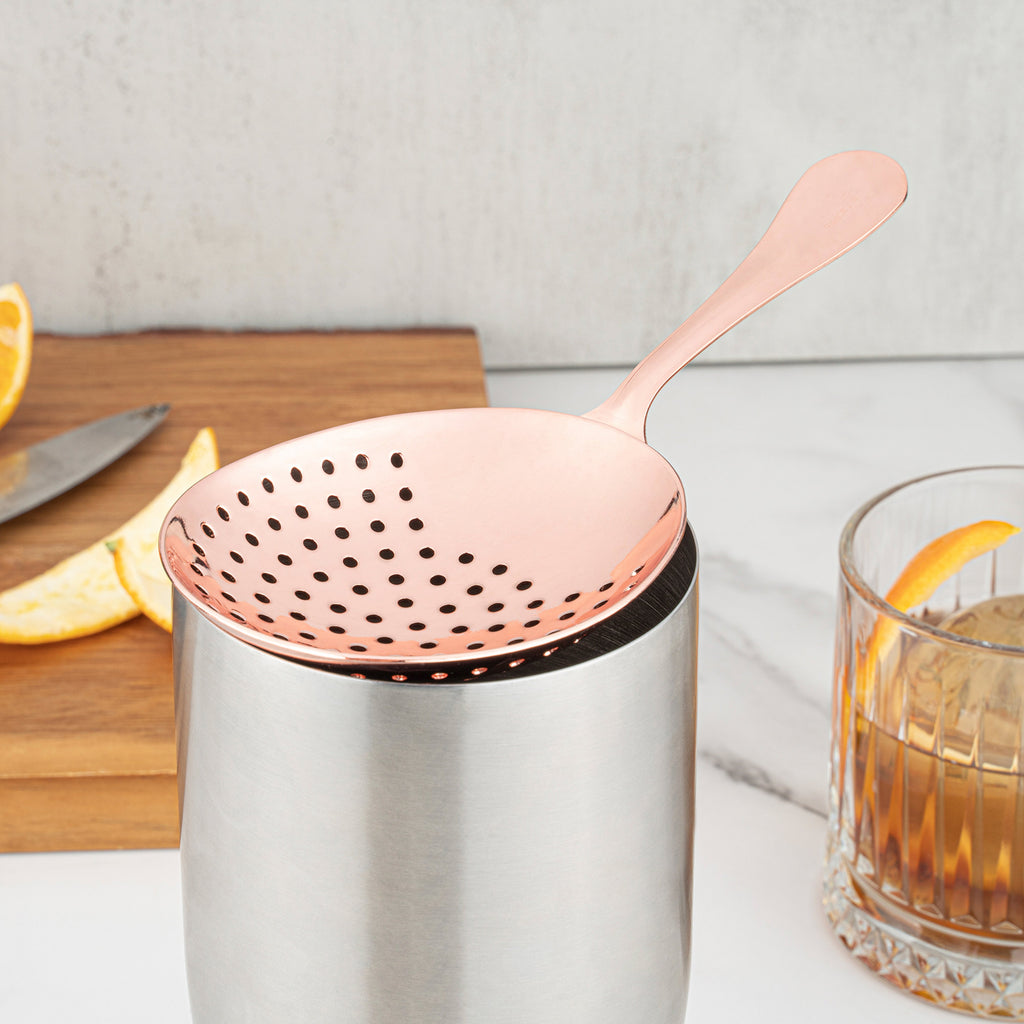 Bar Lux Copper-Plated Stainless Steel Julep Strainer - 6 1/2" - 1 count box