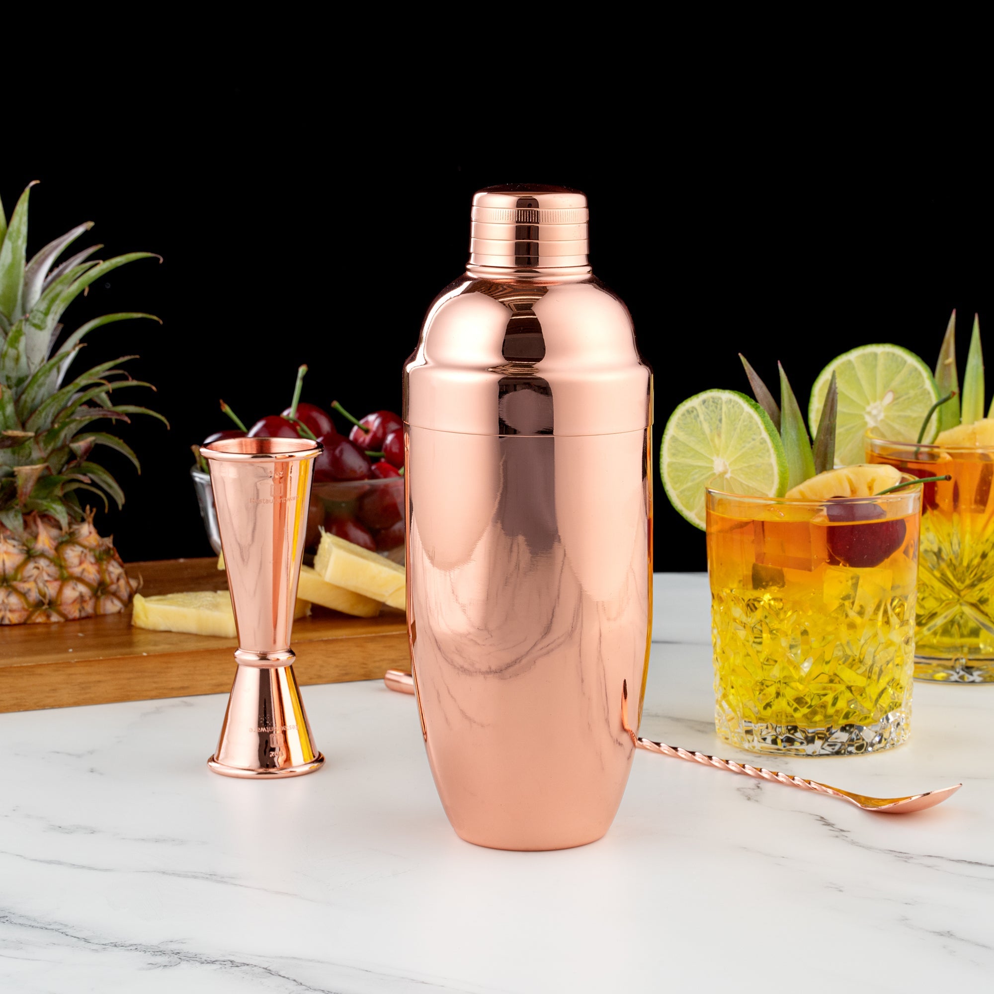 Bar Lux 24 oz Copper-Plated Stainless Steel Cobbler Shaker - 3 1/4" x 3 1/4" x 8 3/4" - 1 count box