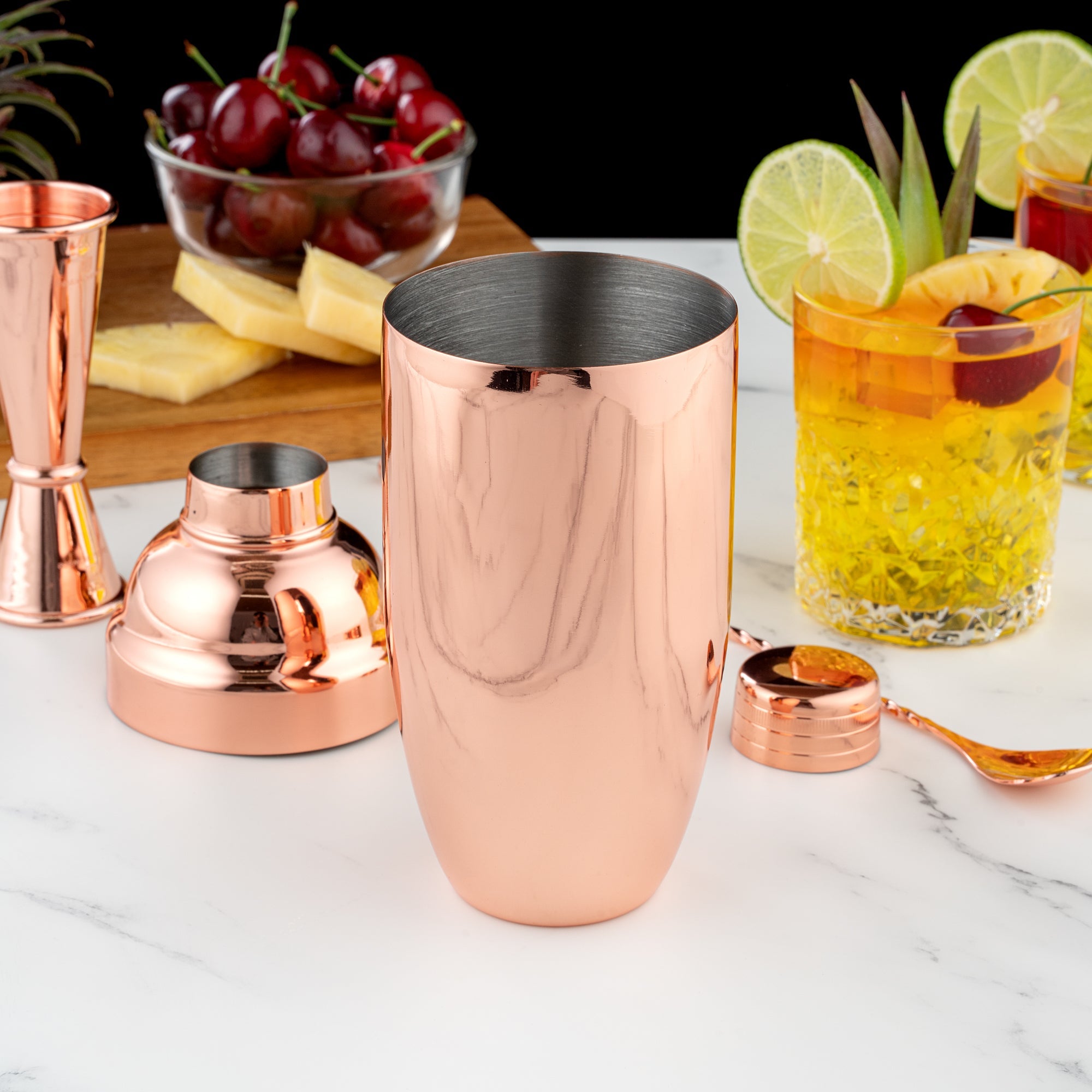 Bar Lux 24 oz Copper-Plated Stainless Steel Cobbler Shaker - 3 1/4" x 3 1/4" x 8 3/4" - 1 count box
