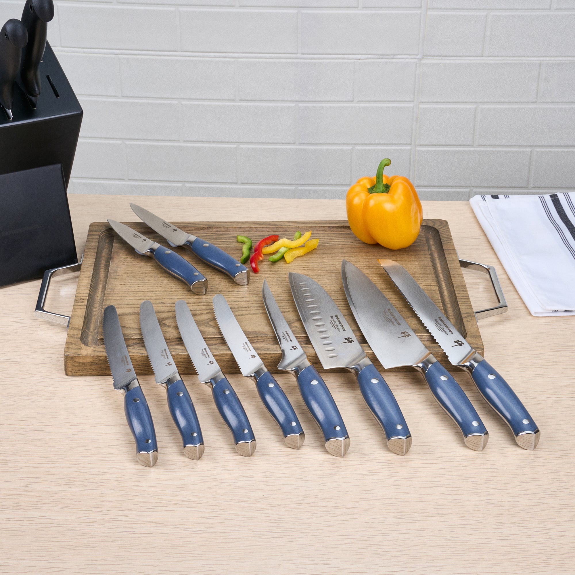 Sensei Blue Damascus Steel 10-Piece Knife Set - 1 count box