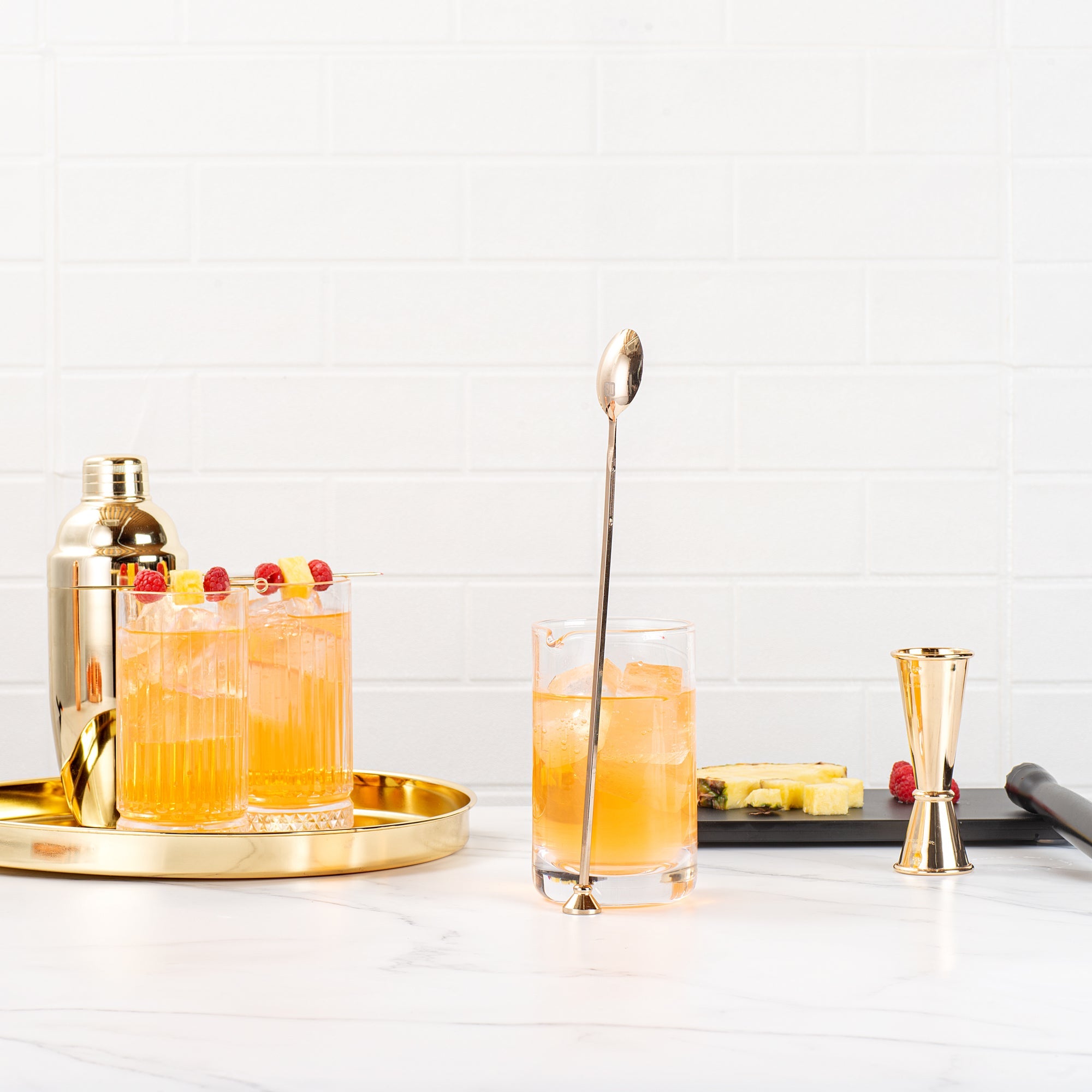 Bar Lux Gold-Plated Stainless Steel Muddler Barspoon - 12" x 1 1/4" x 3/4" - 1 count box