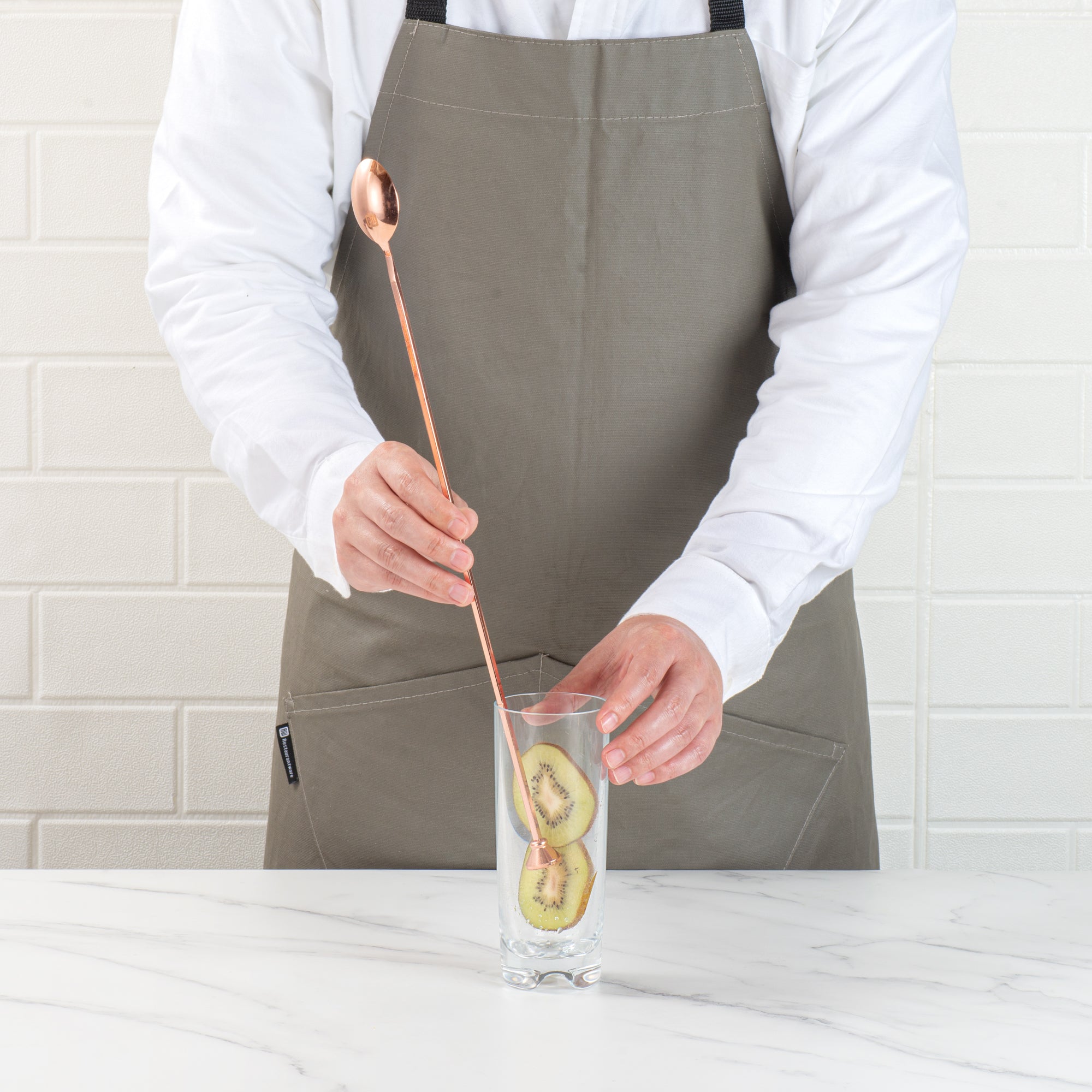 Bar Lux Copper-Plated Stainless Steel Muddler Barspoon - 16" x 1 1/4" x 3/4" - 1 count box
