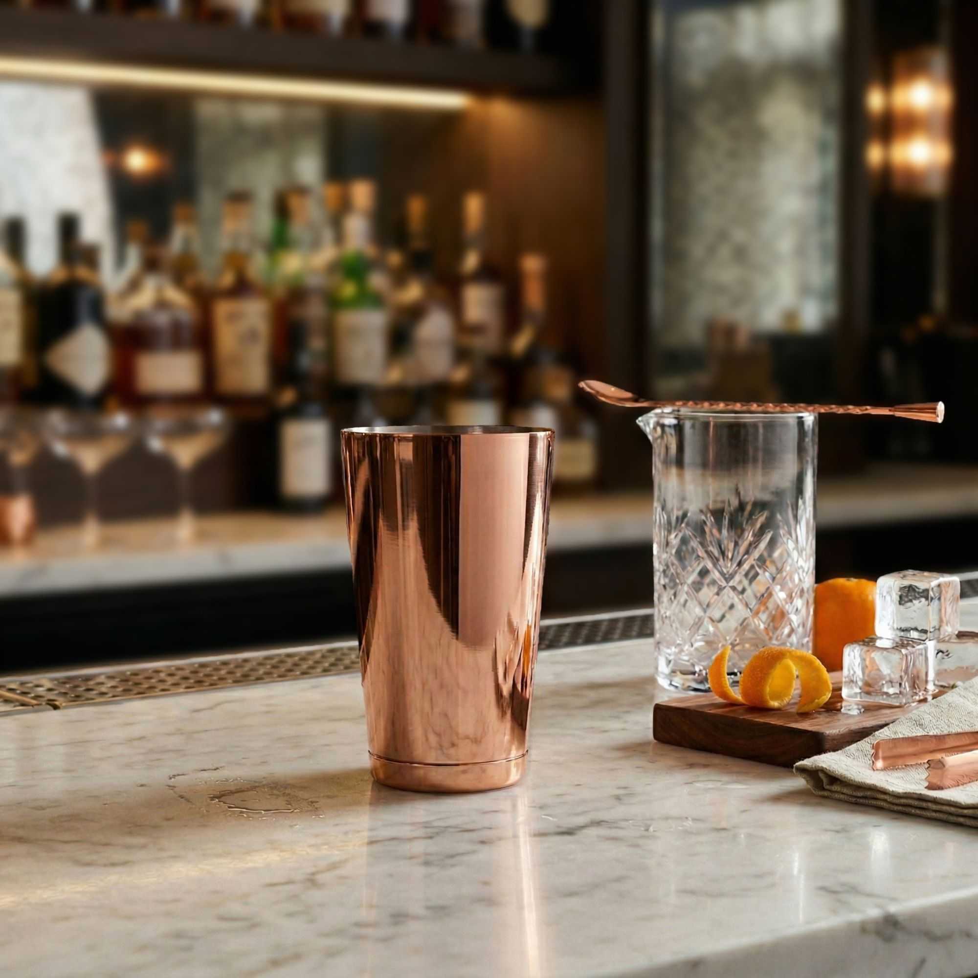 Bar Lux 16 oz Copper-Plated Stainless Steel Cocktail Shaker Tin - Weighted - 3 1/4" x 3 1/4" x 4" - 1 count box