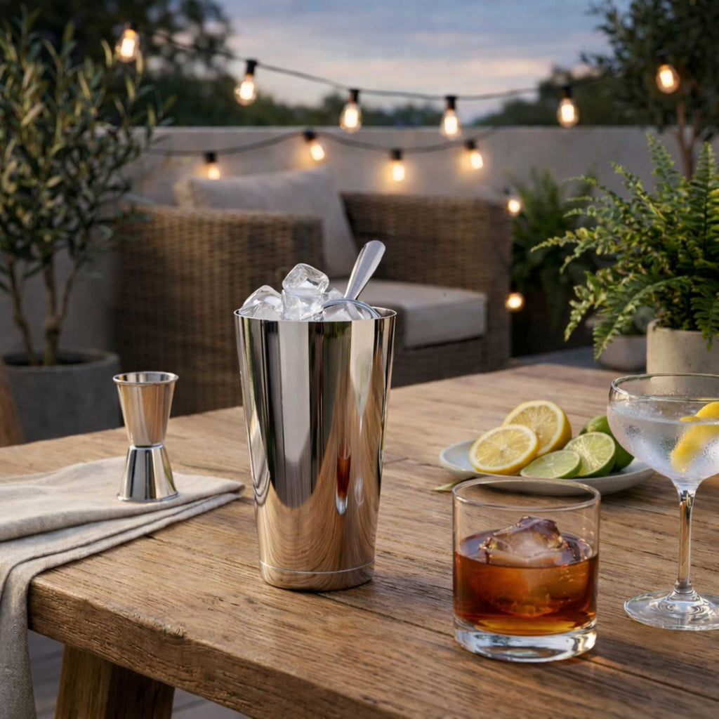 Bar Lux 24 oz Stainless Steel Cocktail Shaker Tin - Weighted, Mirrored Finish - 3 1/2" x 3 1/2" x 6 1/2" - 1 count box
