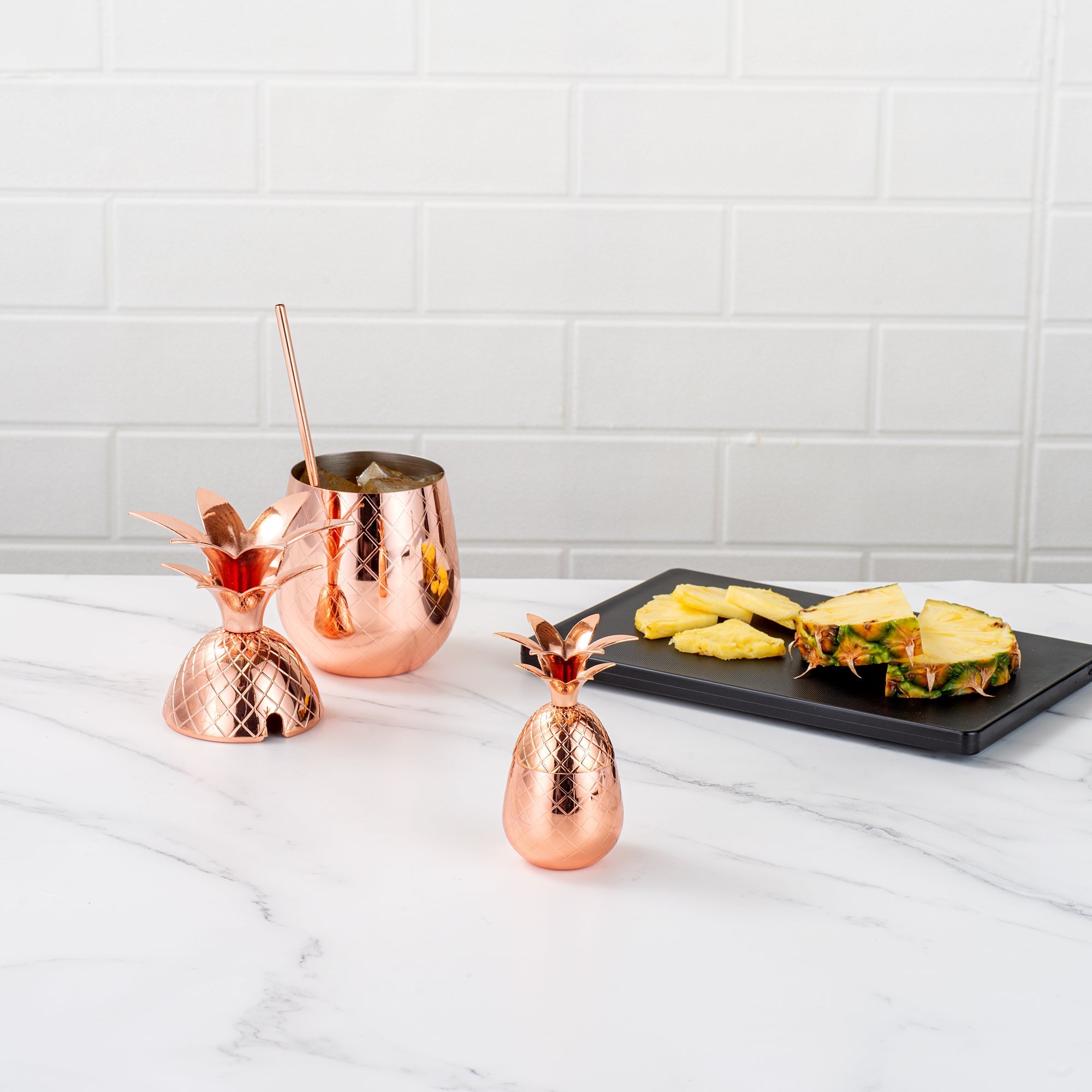Bar Lux 2 oz Copper-Plated Stainless Steel Pineapple Tumbler - 2 1/2" x 2 1/2" x 4" - 1 count box