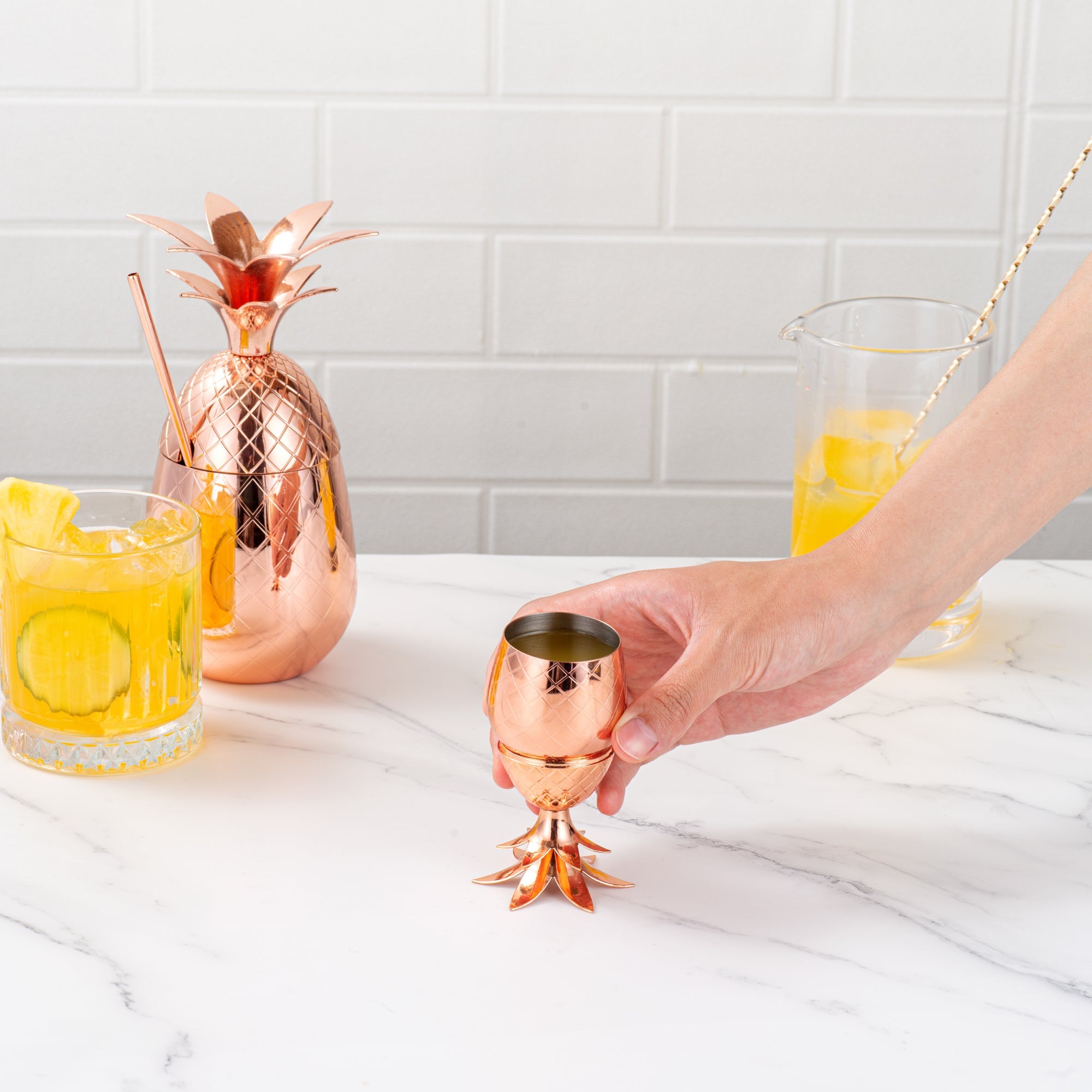 Bar Lux 2 oz Copper-Plated Stainless Steel Pineapple Tumbler - 2 1/2" x 2 1/2" x 4" - 1 count box