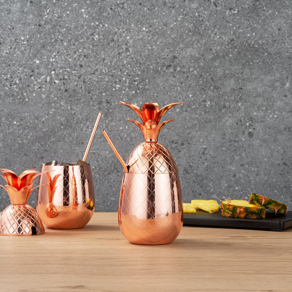 Bar Lux 16 oz Copper-Plated Stainless Steel Pineapple Tumbler - 3 1/2" x 3 1/2" x 7 1/2" - 1 count box