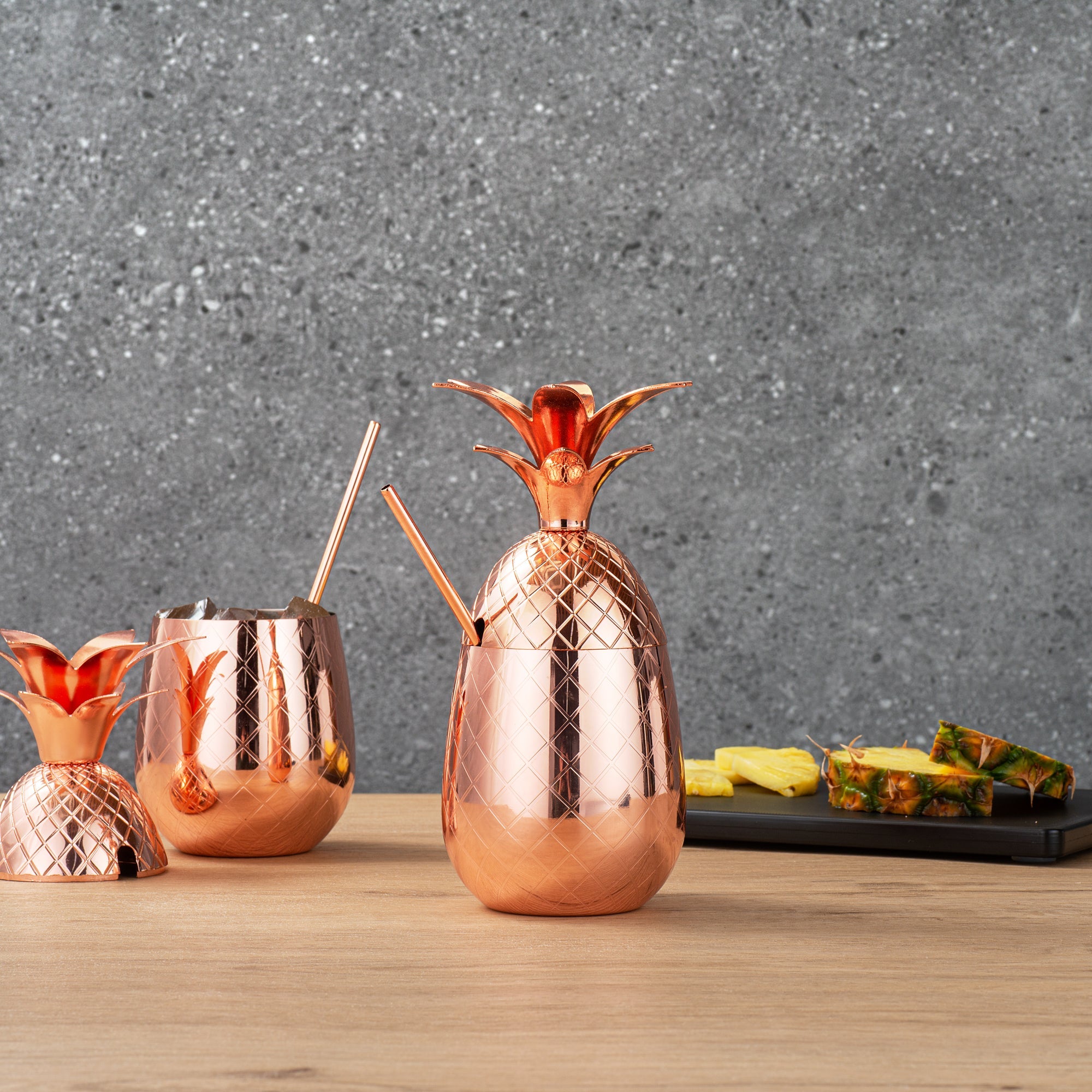 Bar Lux 16 oz Copper-Plated Stainless Steel Pineapple Tumbler - 3 1/2" x 3 1/2" x 7 1/2" - 1 count box