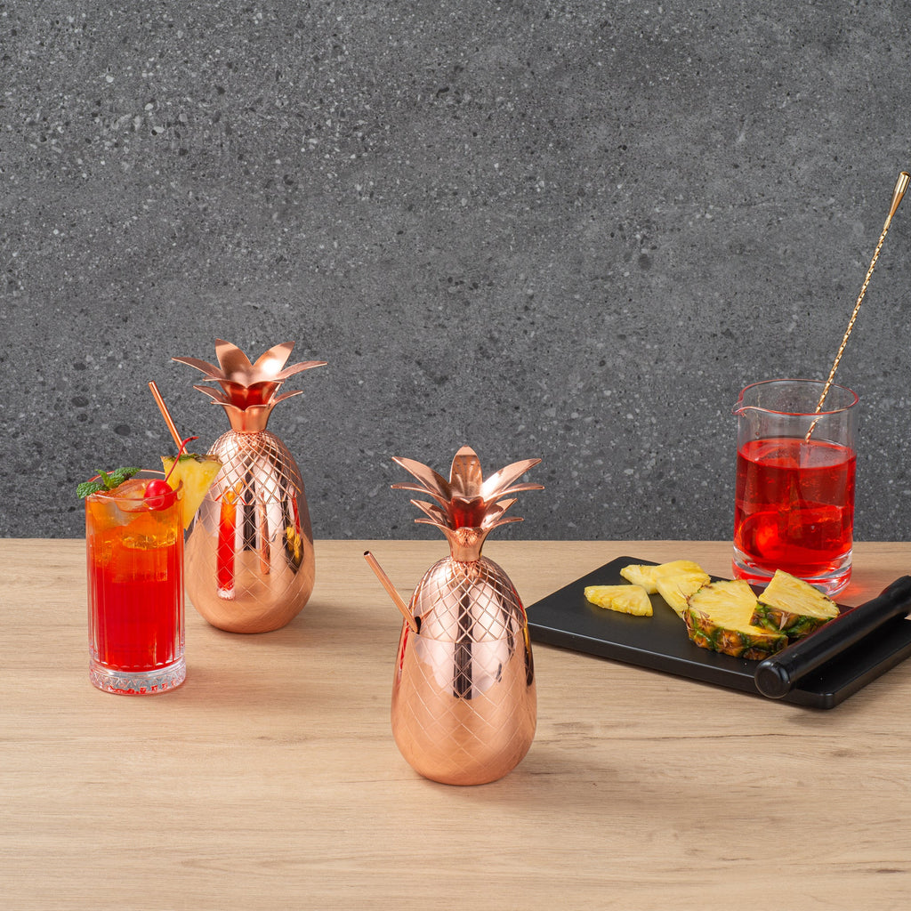 Bar Lux 16 oz Copper-Plated Stainless Steel Pineapple Tumbler - 3 1/2" x 3 1/2" x 7 1/2" - 1 count box