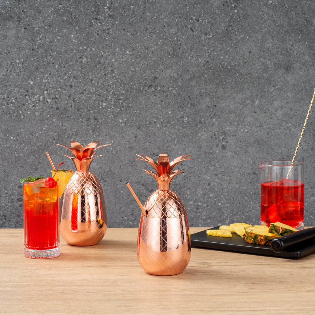 Bar Lux 16 oz Copper-Plated Stainless Steel Pineapple Tumbler - 3 1/2" x 3 1/2" x 7 1/2" - 1 count box