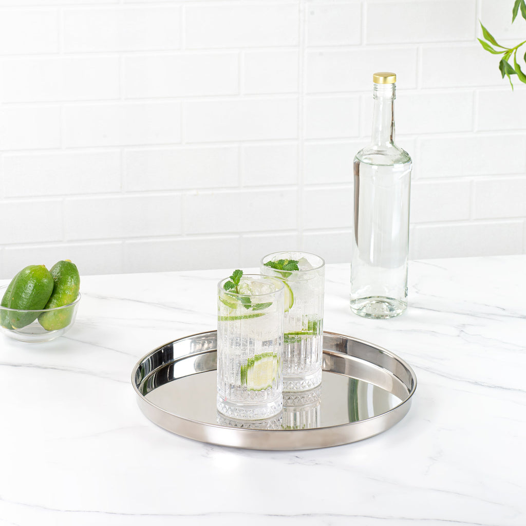 Bar Lux Stainless Steel Serving Tray - Mirrored Finish - 12 1/2" x 12 1/2" x 1" - 1 count box