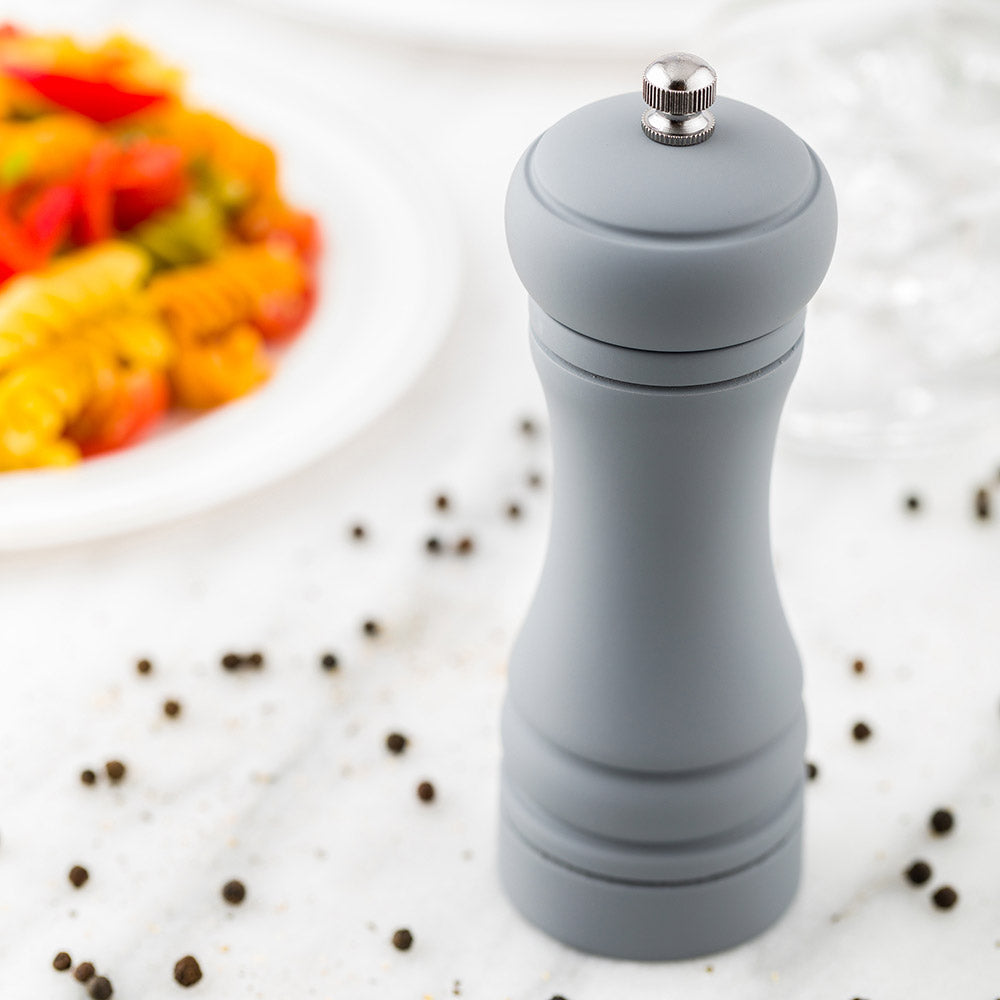 Chef 101 Classic French Gray Wood Pepper Mill - Soft Touch - 2" x 2" x 6" - 1 count box