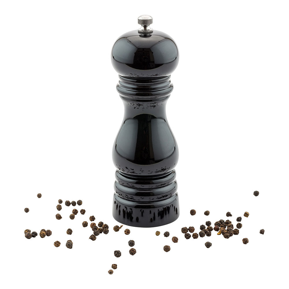 Chef 101 Classic French Black Wood Pepper Mill - High Gloss - 2" x 2" x 6" - 1 count box