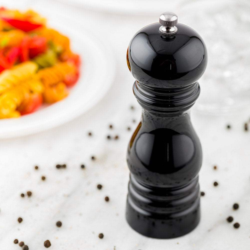 Chef 101 Classic French Black Wood Pepper Mill - High Gloss - 2" x 2" x 6" - 1 count box