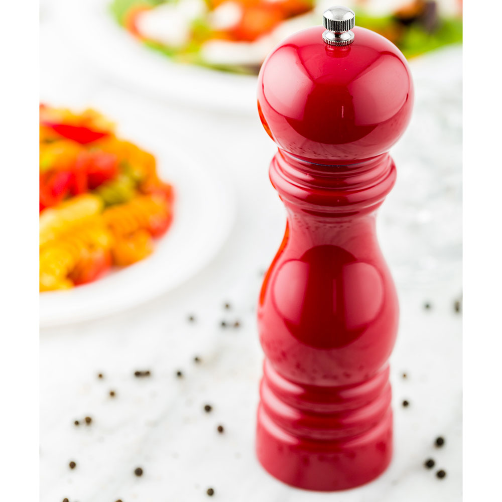Chef 101 Classic French Red Wood Pepper Mill - High Gloss - 2 1/4" x 2 1/4" x 7 1/2" - 1 count box