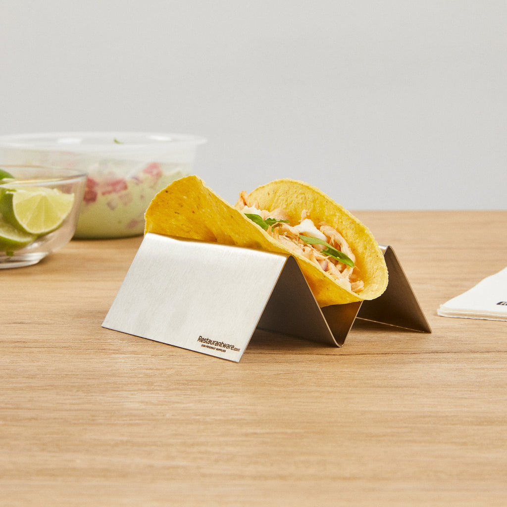 Met Lux Stainless Steel Single Taco Holder - with 1 or 2 Compartments - 4 1/4" x 4" x 1 1/2" - 1 count box