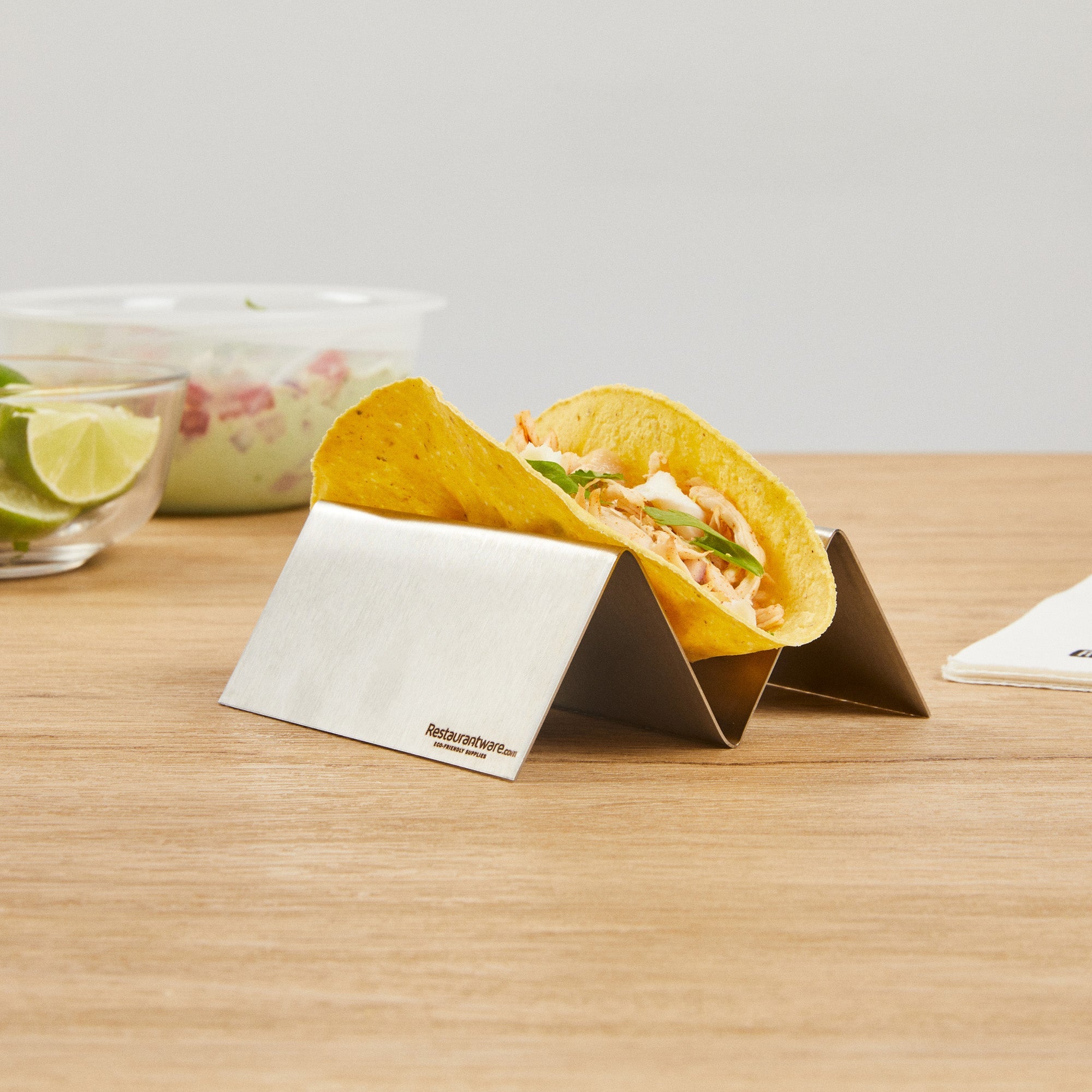 Met Lux Stainless Steel Single Taco Holder - with 1 or 2 Compartments - 4 1/4" x 4" x 1 1/2" - 1 count box
