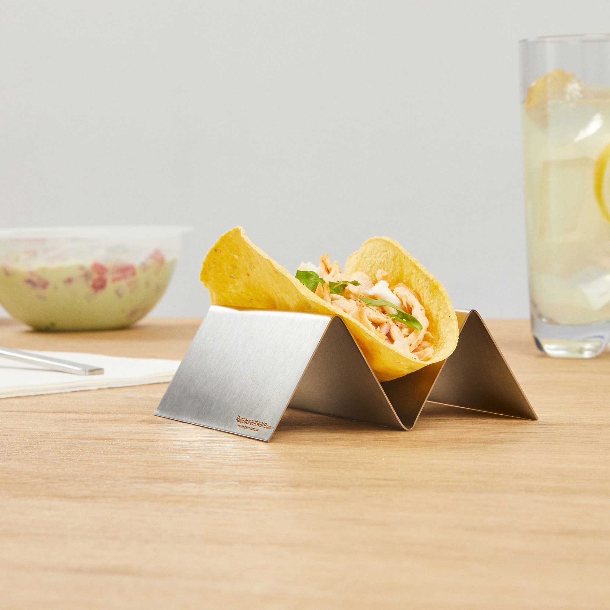 Met Lux Stainless Steel Single Taco Holder - with 1 or 2 Compartments - 4 1/4" x 4" x 1 1/2" - 1 count box